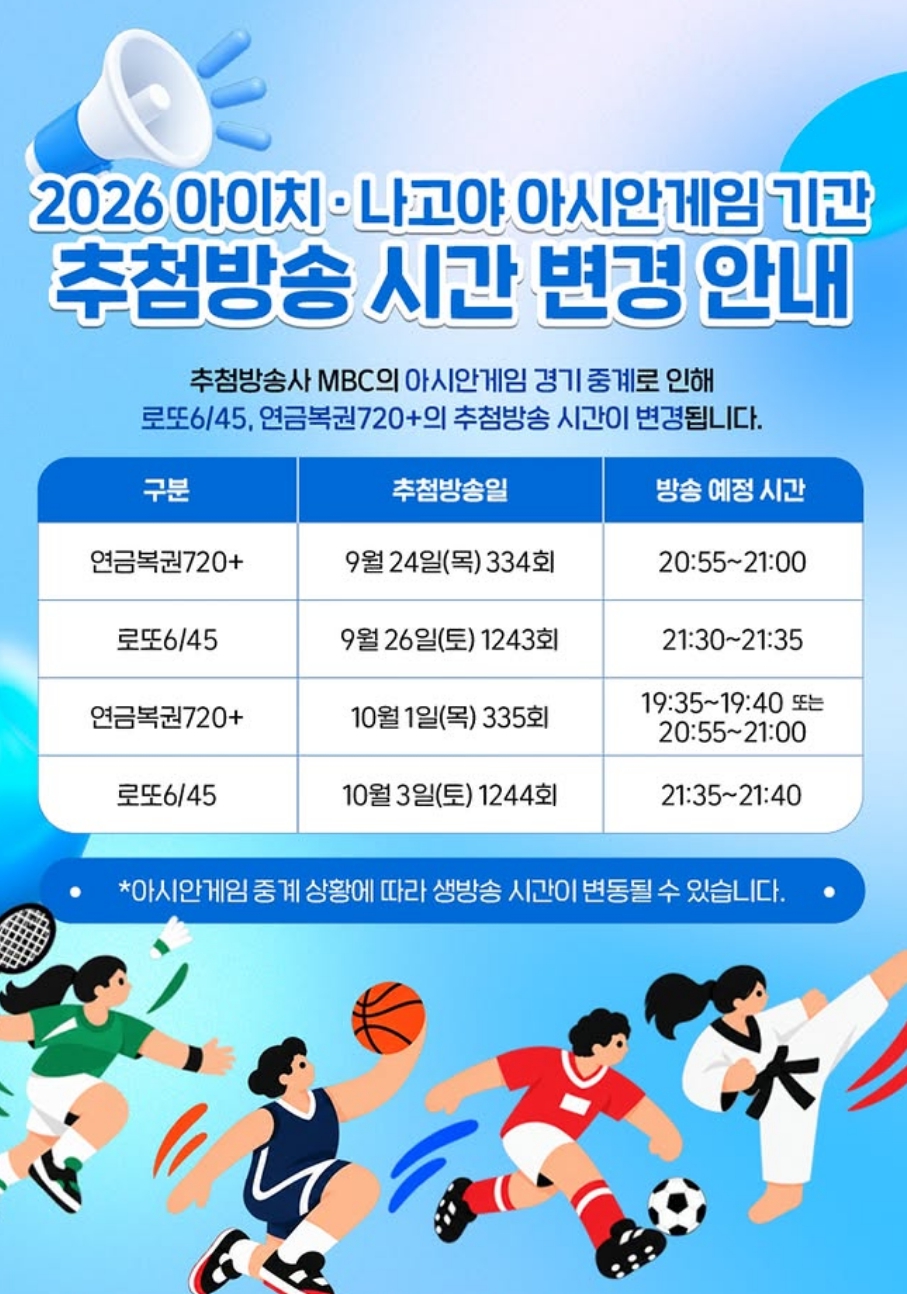 <b>로또</b> <b>1243회</b> <b>당첨번호</b> 추첨 방송시간 변경